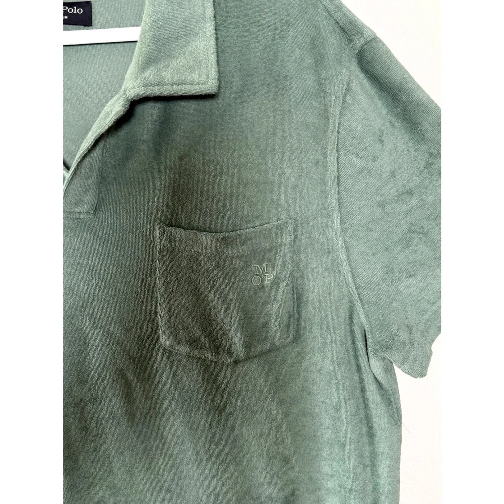 Marc O'Polo Polo Shirt Men XXL Green Terry Cloth Pocket Scandi Beachwear‎ Casual